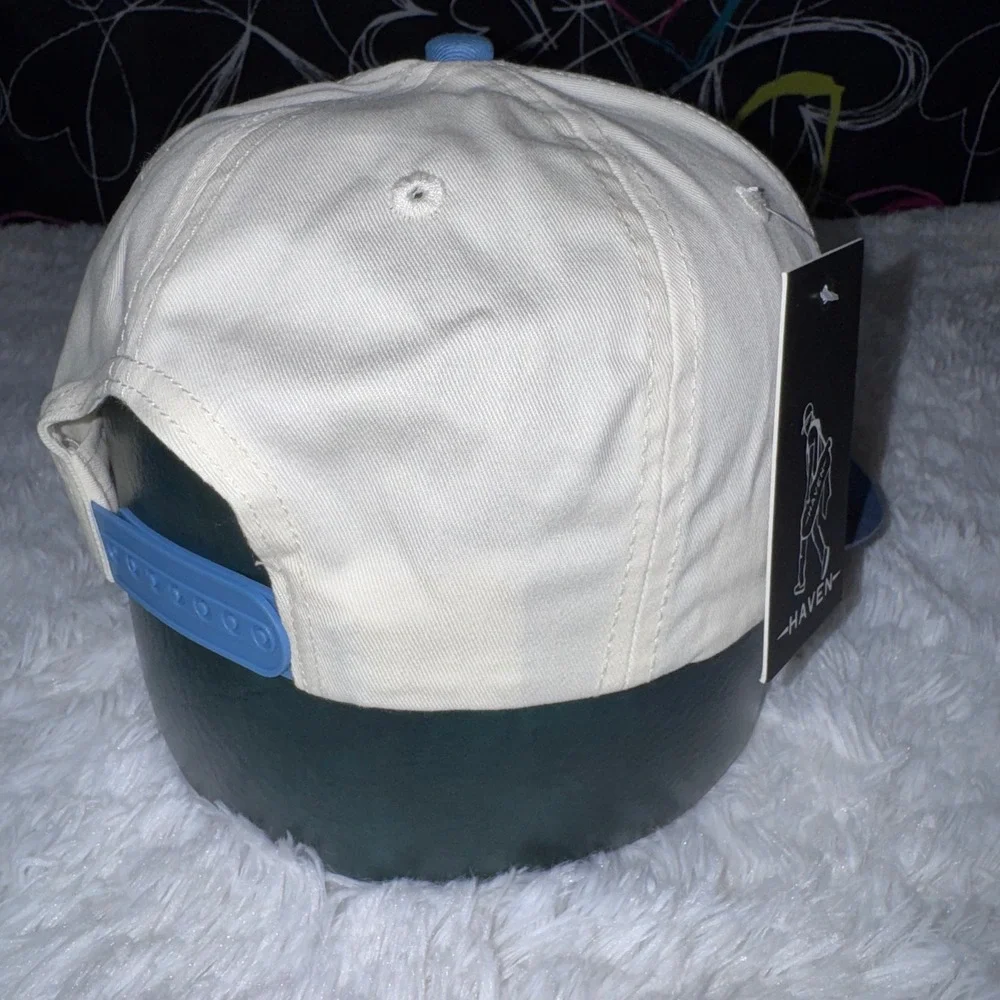 Haven Snapback Hat Mens OSFM Blue White NEW Embroidered Script Two Tone Cap